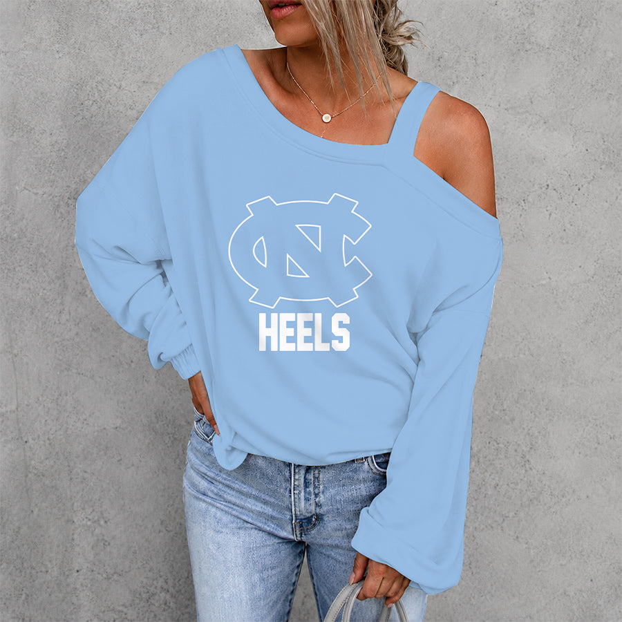 [FAN FAVORITE] NEW CUSTOMIZED NCAA CFH01 NTH NORTH CAROLINA TAR HEELS WOMEN'S OFF-SHOULDER LONG SLEEVE SHIRT