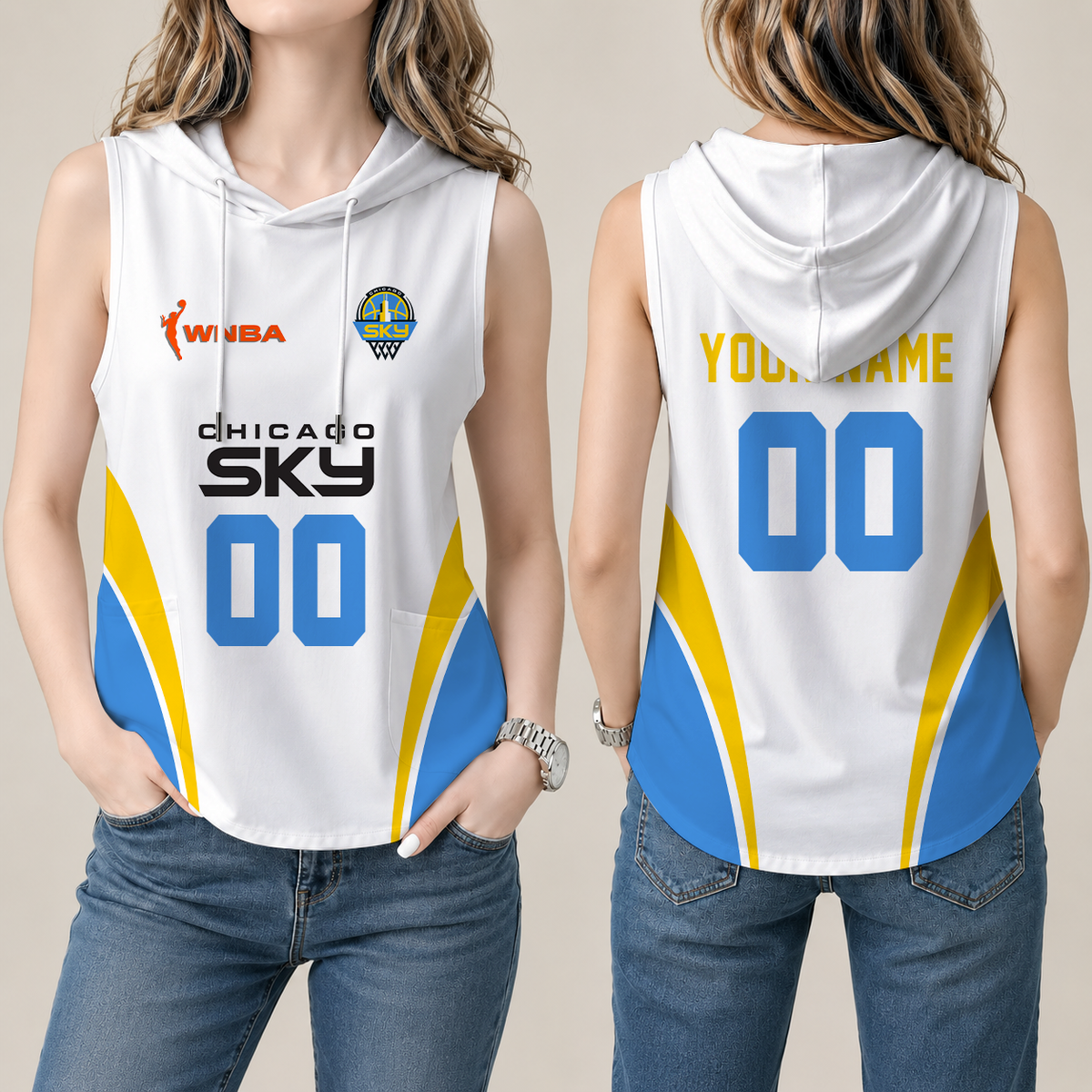 [FAN FAVORITE] NEW CUSTOMIZED WNBA02 CCS CHICAGO SKY WOMEN'S SLEEVELESS HOODED POCKET TANK TOP