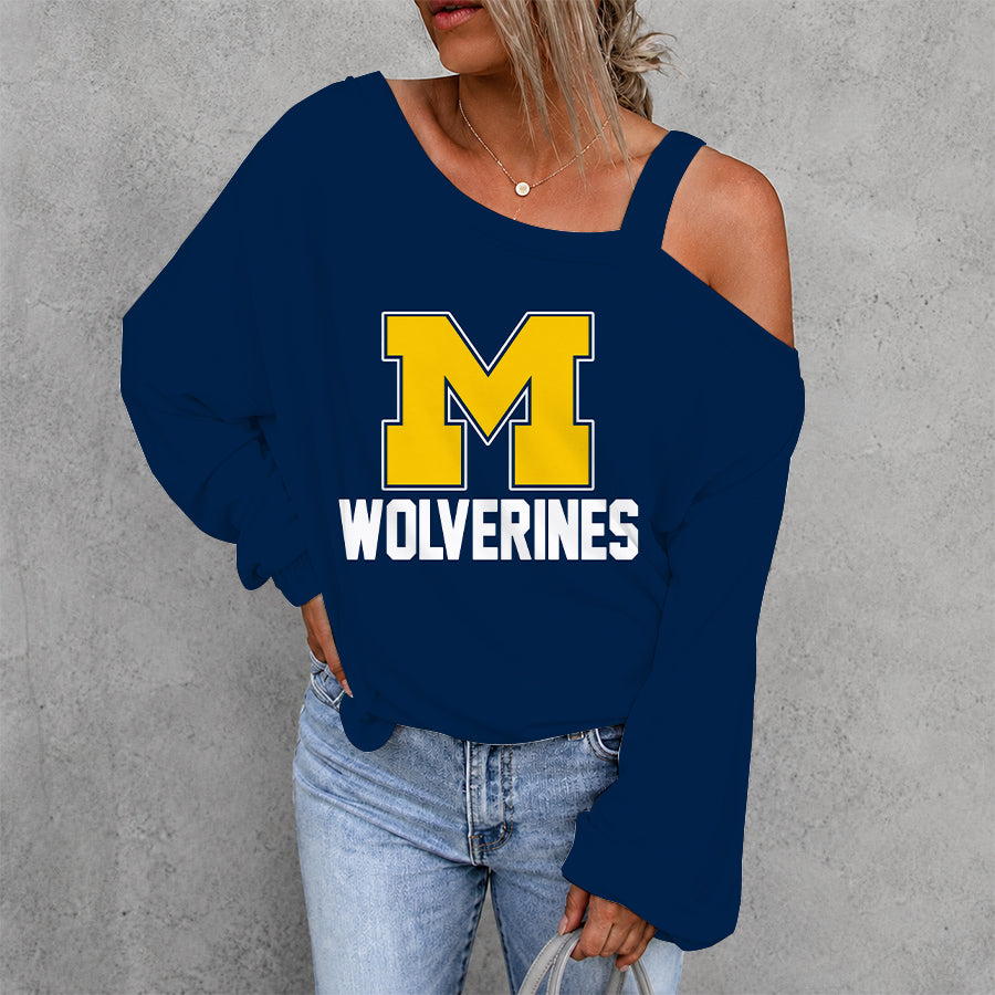 [FAN FAVORITE] NEW CUSTOMIZED NCAA MAM02 MIW MICHIGAN WOLVERINES WOMEN'S OFF-SHOULDER LONG SLEEVE SHIRT