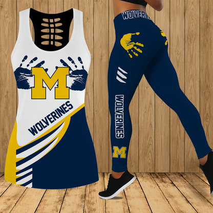 [FAN FAVORITE] NEW CUSTOMIZED NCAA MAM02 MIW MICHIGAN WOLVERINES STRAPPY HOLLOW TANK TOP & LEGGINGS SET