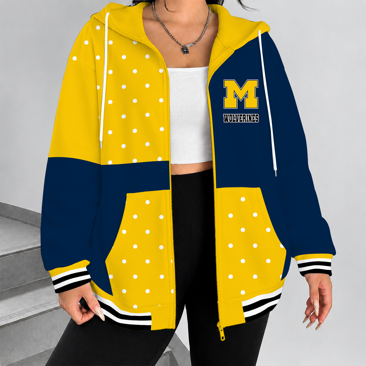 [FAN FAVORITE] NEW CUSTOMIZED NCAA MAM02 MIW MICHIGAN WOLVERINES STRAPPY ZIP HOODIE