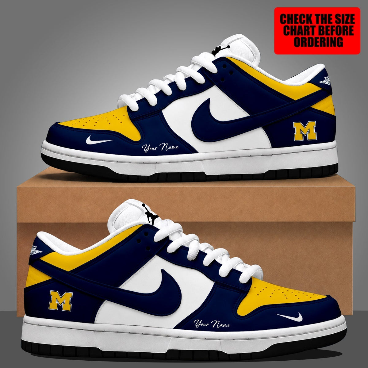 [FAN FAVORITE] NEW CUSTOMIZED NCAA MAM02 MIW MICHIGAN WOLVERINES STRAPPY DUNK LOW SHOES