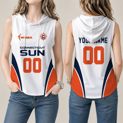 [FAN FAVORITE] NEW CUSTOMIZED WNBA03 CTS CONNECTICUT SUN WOMEN'S SLEEVELESS HOODED POCKET TANK TOP