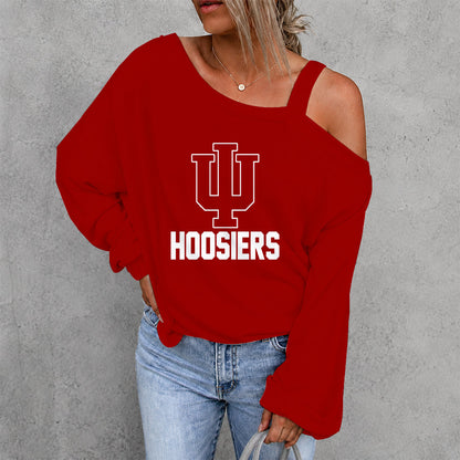 [FAN FAVORITE] NEW CUSTOMIZED NCAA MAM03 IDH INDIANA HOOSIERS WOMEN'S OFF-SHOULDER LONG SLEEVE SHIRT