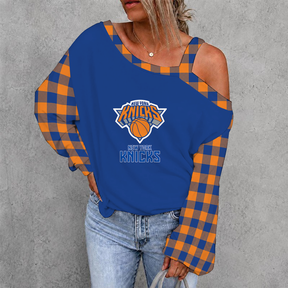 [HOT DEAL] NEW CUSTOMIZED NBA04 NYK NEW YORK KNICKS WOMEN'S OFF-SHOULDER LONG SLEEVE SHIRT