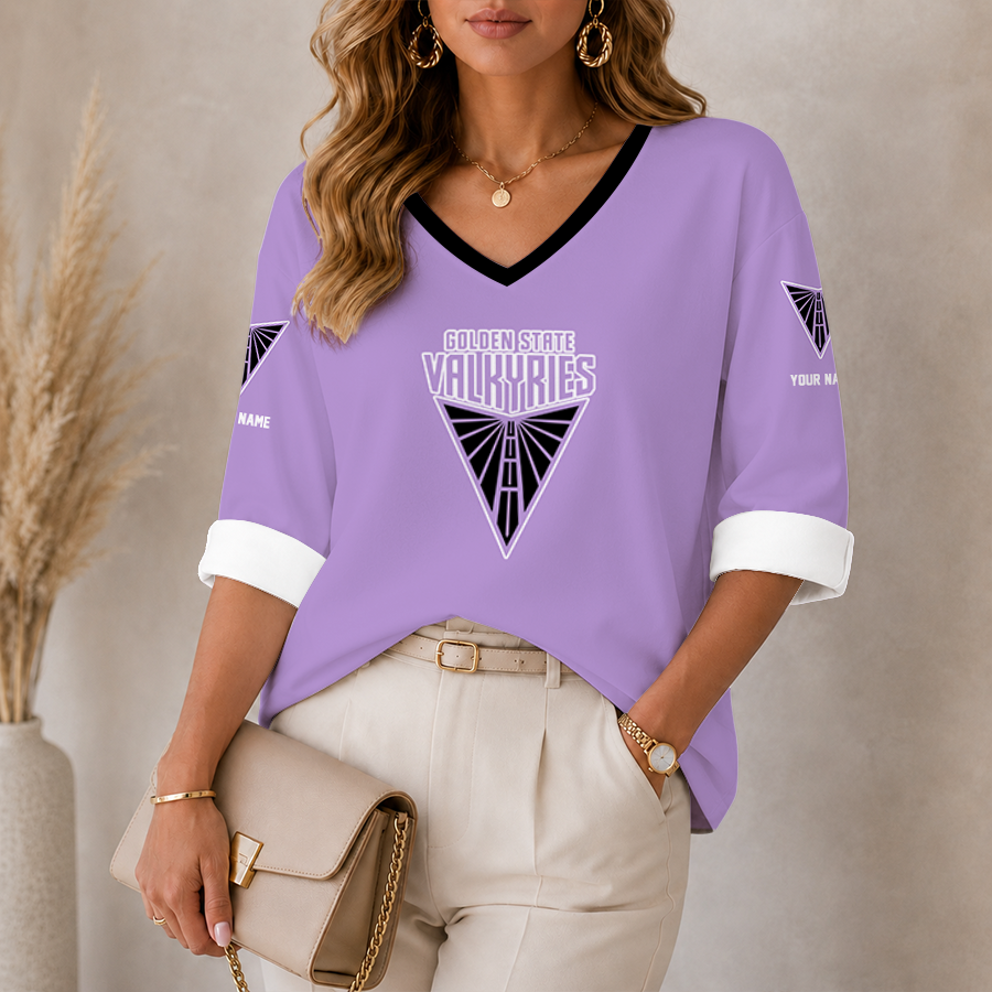 [FAN FAVORITE] NEW CUSTOMIZED WNBA05 GSV GOLDEN STATE VALKYRIES WOMEN'S HEART V-NECK LONG SLEEVE SHIRT