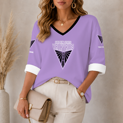 [FAN FAVORITE] NEW CUSTOMIZED WNBA05 GSV GOLDEN STATE VALKYRIES WOMEN'S HEART V-NECK LONG SLEEVE SHIRT