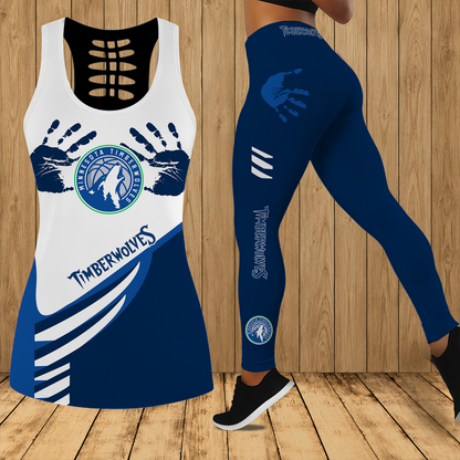 [HOT DEAL] NEW CUSTOMIZED NBA05 MTW MINNESOTA TIMBERWOLVES HOLLOW TANK TOP & LEGGINGS SET