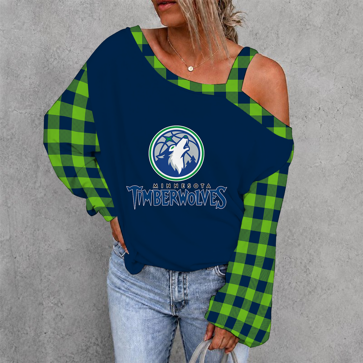 [HOT DEAL] NEW CUSTOMIZED NBA05 MTW MINNESOTA TIMBERWOLVES WOMEN'S OFF-SHOULDER LONG SLEEVE SHIRT