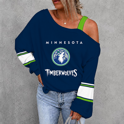 [HOT DEAL] NEW CUSTOMIZED NBA05 MTW MINNESOTA TIMBERWOLVES WOMEN'S OFF-SHOULDER LONG SLEEVE SHIRT