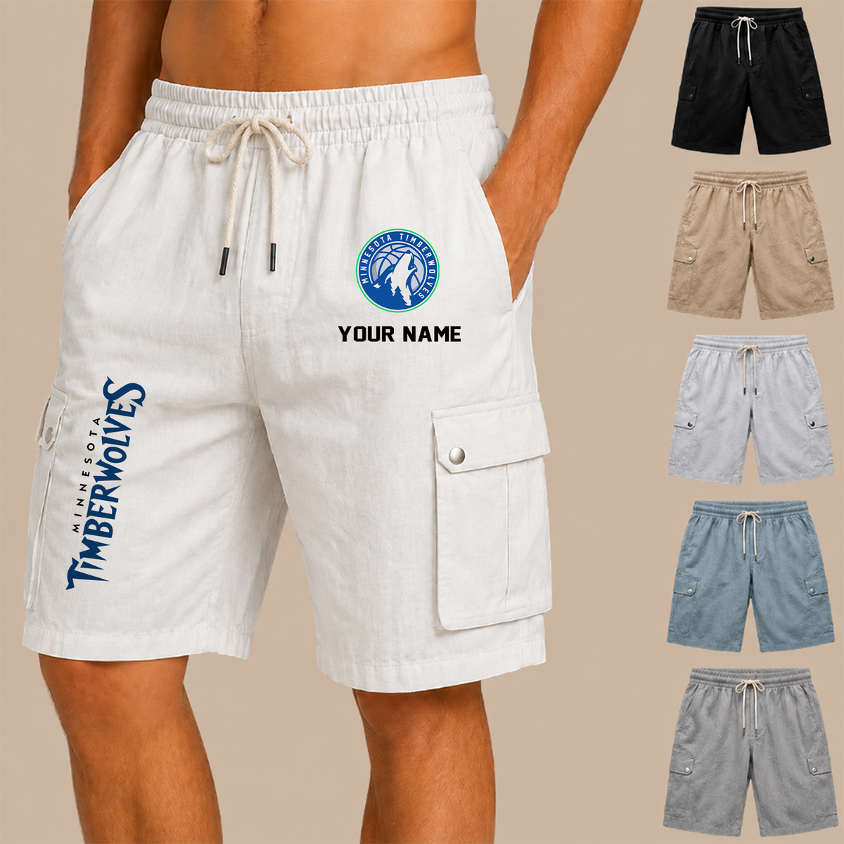 [HOT DEAL] NEW CUSTOMIZED NBA05 MTW MINNESOTA TIMBERWOLVES MEN'S DRAWSTRING CARGO SHORTS