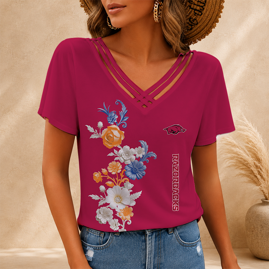 [FAN FAVORITE] NEW CUSTOMIZED NCAA MAM06 AKR ARKANSAS RAZORBACKS V-NECK SHIRT