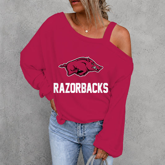 [FAN FAVORITE] NEW CUSTOMIZED NCAA MAM06 AKR ARKANSAS RAZORBACKS WOMEN'S OFF-SHOULDER LONG SLEEVE SHIRT
