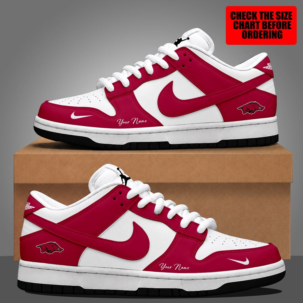 [FAN FAVORITE] NEW CUSTOMIZED NCAA MAM06 AKR ARKANSAS RAZORBACKS STRAPPY DUNK LOW SHOES