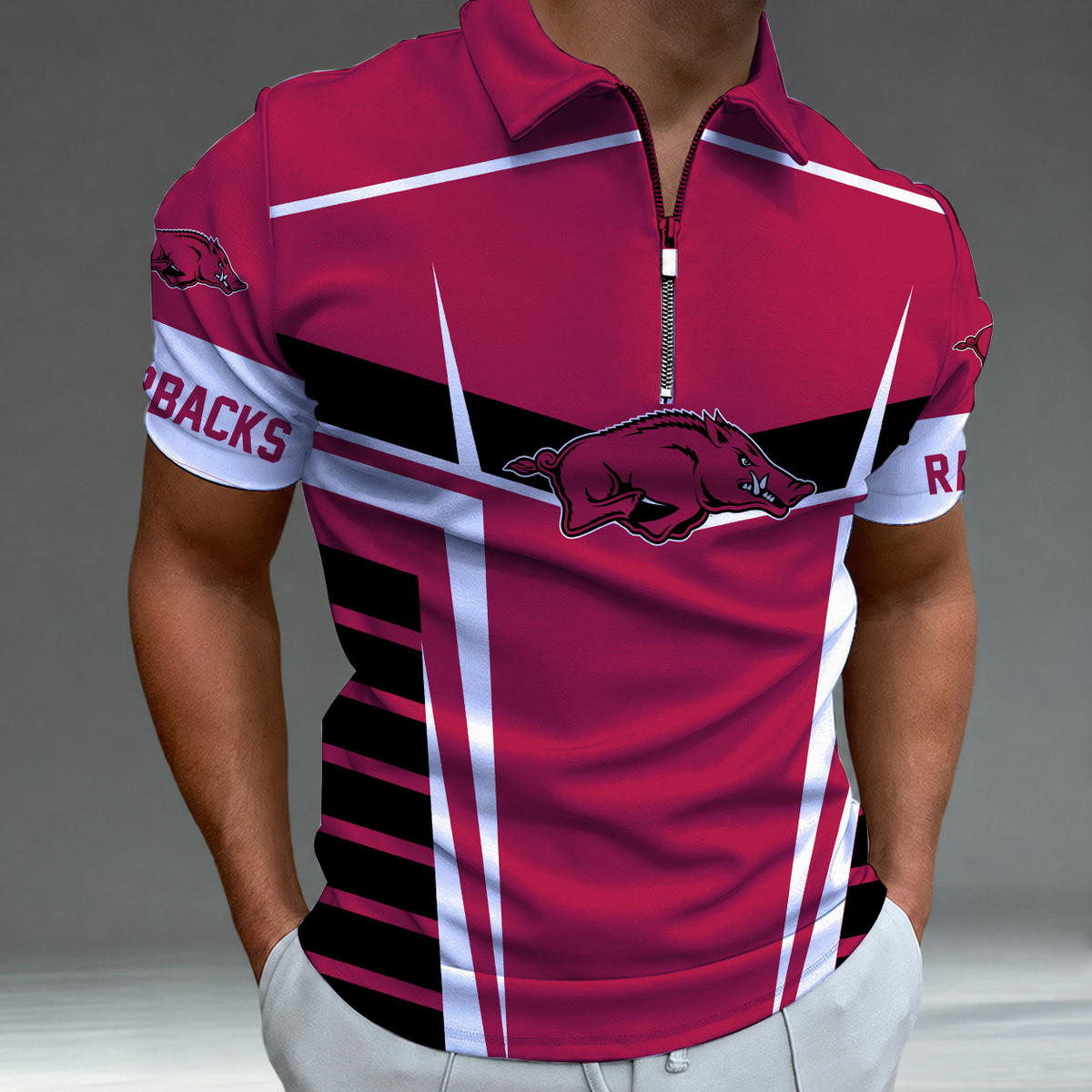 [FAN FAVORITE] NEW CUSTOMIZED NCAA MAM06 AKR ARKANSAS RAZORBACKS STRAPPY POLO SHIRT