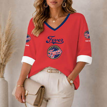 [FAN FAVORITE] NEW CUSTOMIZED WNBA06 IDF INDIANA FEVER WOMEN'S HEART V-NECK LONG SLEEVE SHIRT