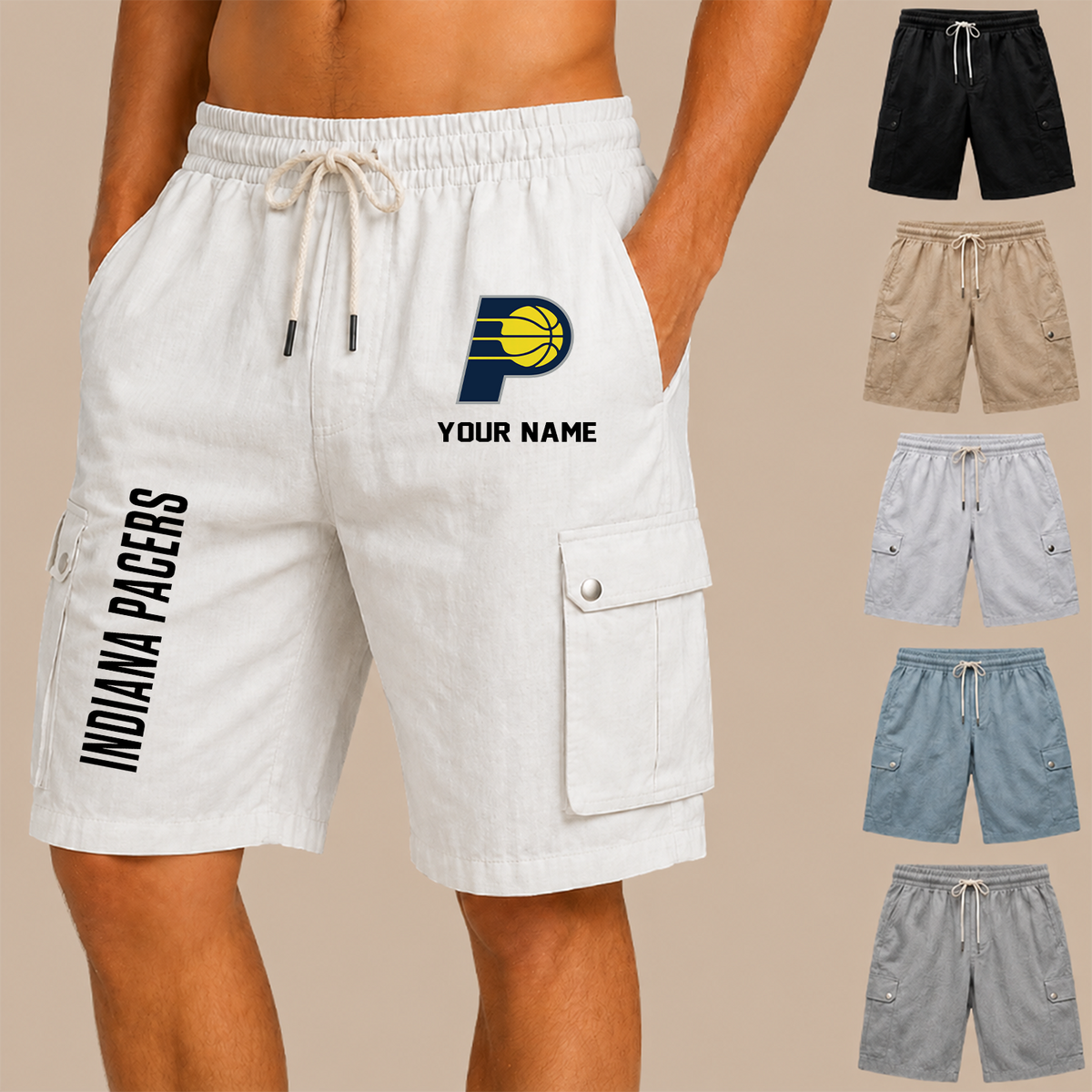 [HOT DEAL] NEW CUSTOMIZED NBA06 IPA INDIANA PACERS MEN'S DRAWSTRING CARGO SHORTS