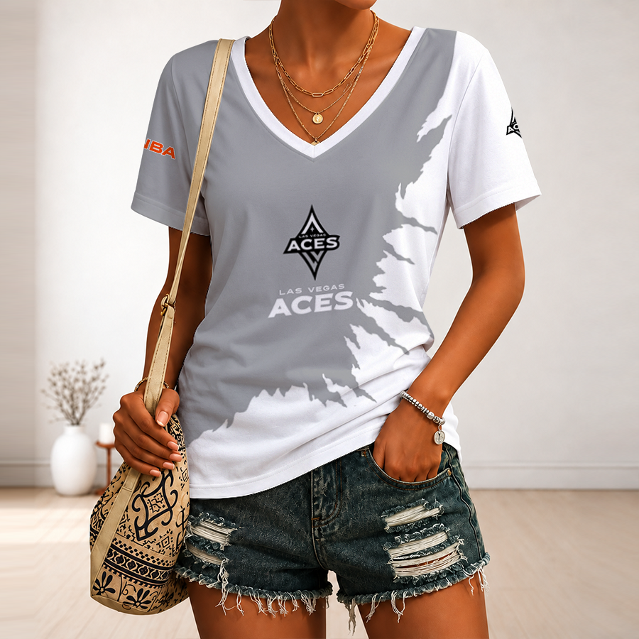 [FAN FAVORITE] NEW CUSTOMIZED WNBA07 LVA LAS VEGAS ACES V-NECK FEMALE SHIRT