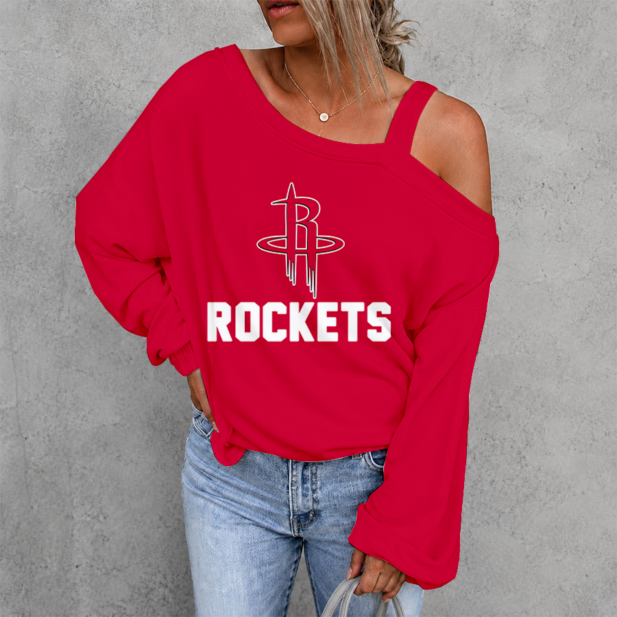 [HOT DEAL] NEW CUSTOMIZED NBA07 HRO HOUSTON ROCKETS WOMEN'S OFF-SHOULDER LONG SLEEVE SHIRT