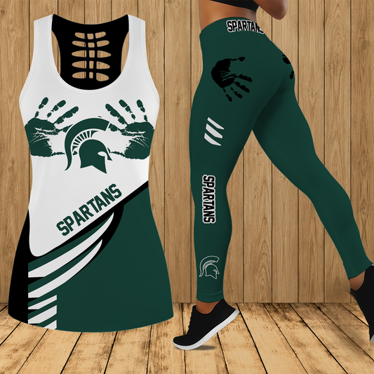 [FAN FAVORITE] NEW CUSTOMIZED NCAA MAM07 MSS MICHIGAN STATE SPARTANS STRAPPY HOLLOW TANK TOP & LEGGINGS SET