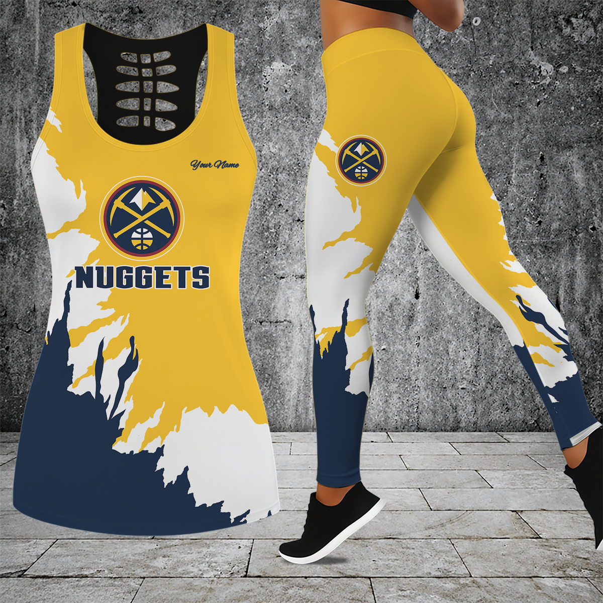 [HOT DEAL] NEW CUSTOMIZED NBA08 DNU DENVER NUGGETS HOLLOW TANK TOP & LEGGINGS SET