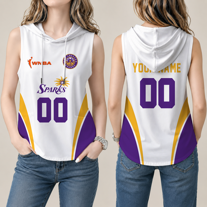 [FAN FAVORITE] NEW CUSTOMIZED WNBA08 LAS LOS ANGELES SPARKS WOMEN'S SLEEVELESS HOODED POCKET TANK TOP