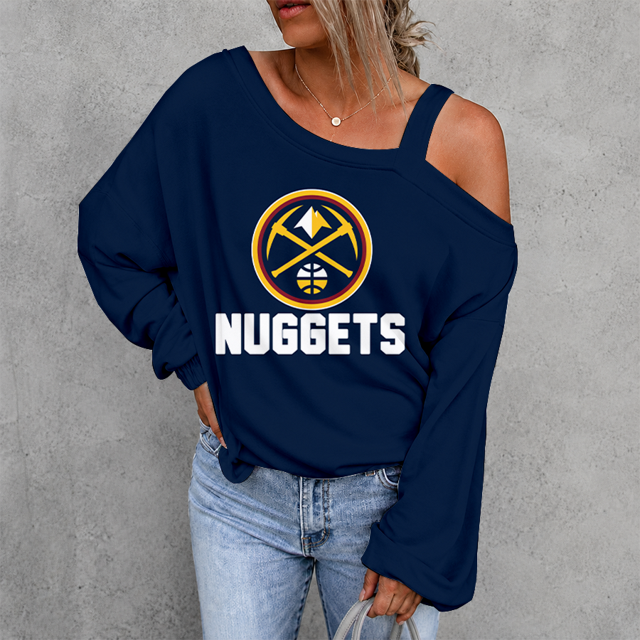 [HOT DEAL] NEW CUSTOMIZED NBA08 DNU DENVER NUGGETS WOMEN'S OFF-SHOULDER LONG SLEEVE SHIRT