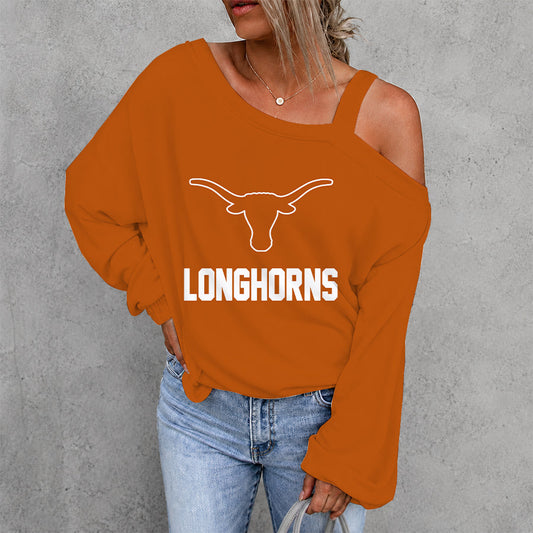 [FAN FAVORITE] NEW CUSTOMIZED NCAA MAM08 TXL TEXAS LONGHORNS WOMEN'S OFF-SHOULDER LONG SLEEVE SHIRT