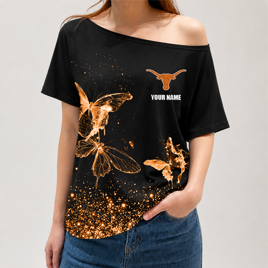 [FAN FAVORITE] NEW CUSTOMIZED NCAA MAM08 TXL TEXAS LONGHORNS STRAPPY OFF-SHOULDER SHIRT