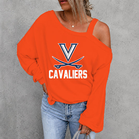 [FAN FAVORITE] NEW CUSTOMIZED NCAA CFH08 VIC VIRGINIA CAVALIERS WOMEN'S OFF-SHOULDER LONG SLEEVE SHIRT