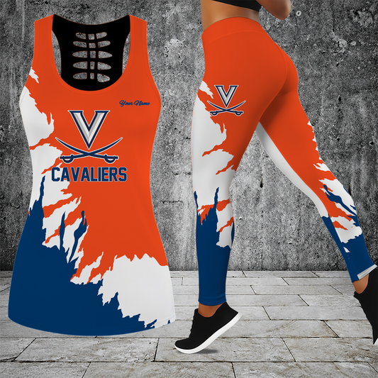 [FAN FAVORITE] NEW CUSTOMIZED NCAA CFH08 VIC VIRGINIA CAVALIERS HOLLOW TANK TOP & LEGGINGS SET