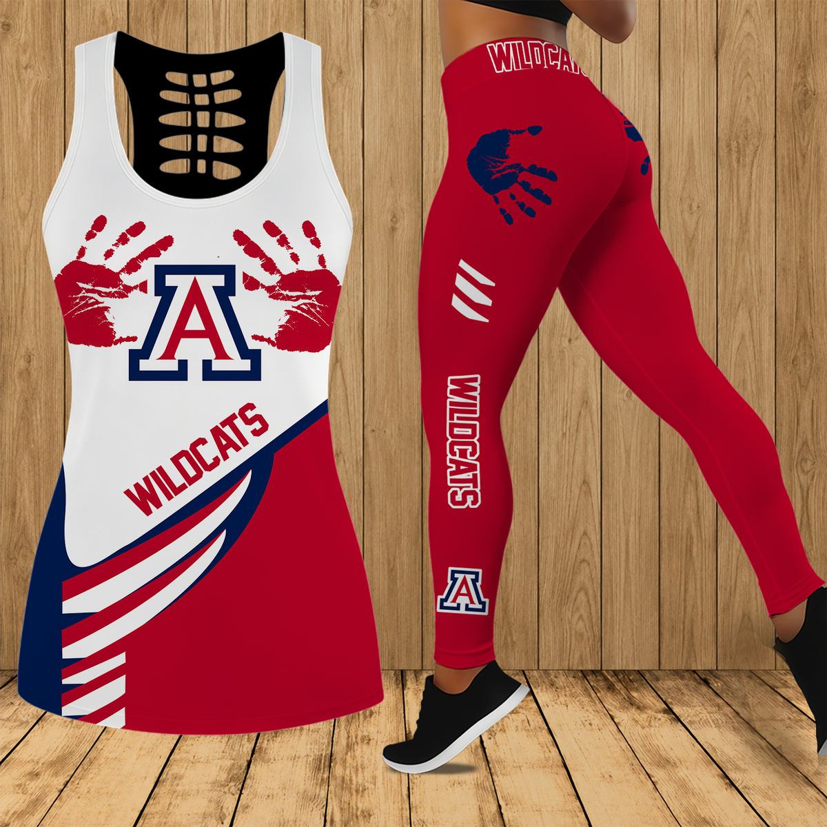 [FAN FAVORITE] NEW CUSTOMIZED NCAA MAM09 ARW ARIZONA WILDCATS STRAPPY HOLLOW TANK TOP & LEGGINGS SET