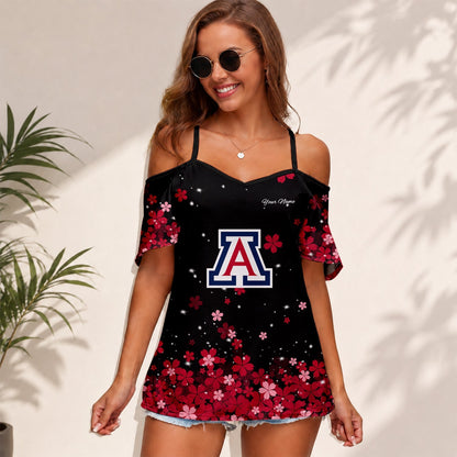 [FAN FAVORITE] NEW CUSTOMIZED NCAA MAM09 ARW ARIZONA WILDCATS WOMEN'S STRAPPY OFF-SHOULDER TOP