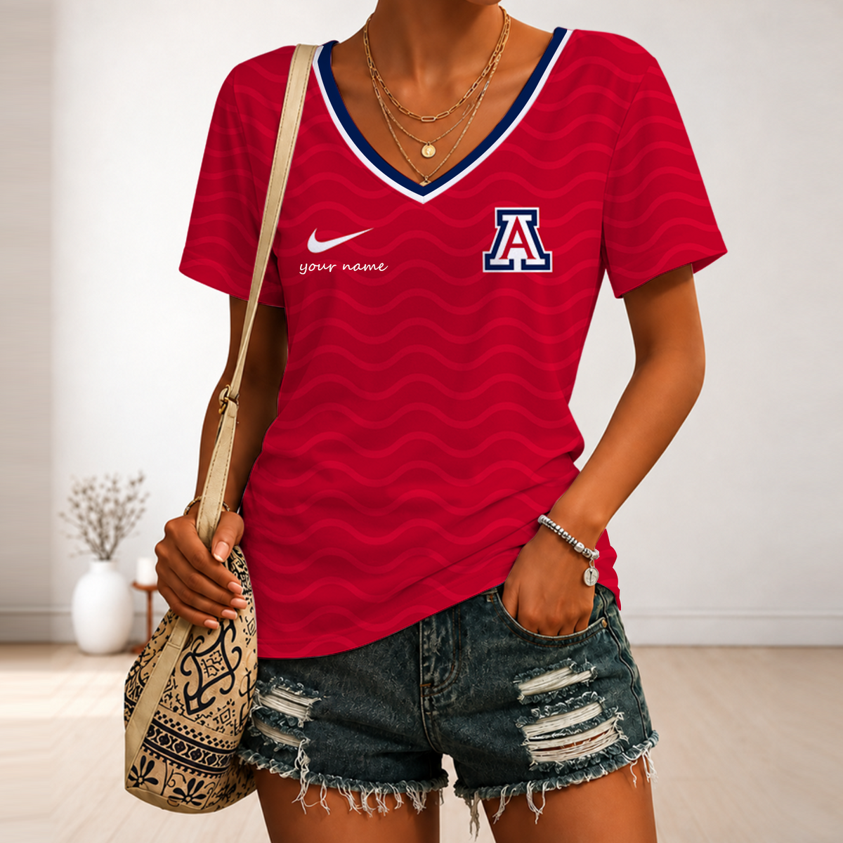 [FAN FAVORITE] NEW CUSTOMIZED NCAA MAM09 ARW ARIZONA WILDCATS STRAPPY V-NECK FEMALE SHIRT