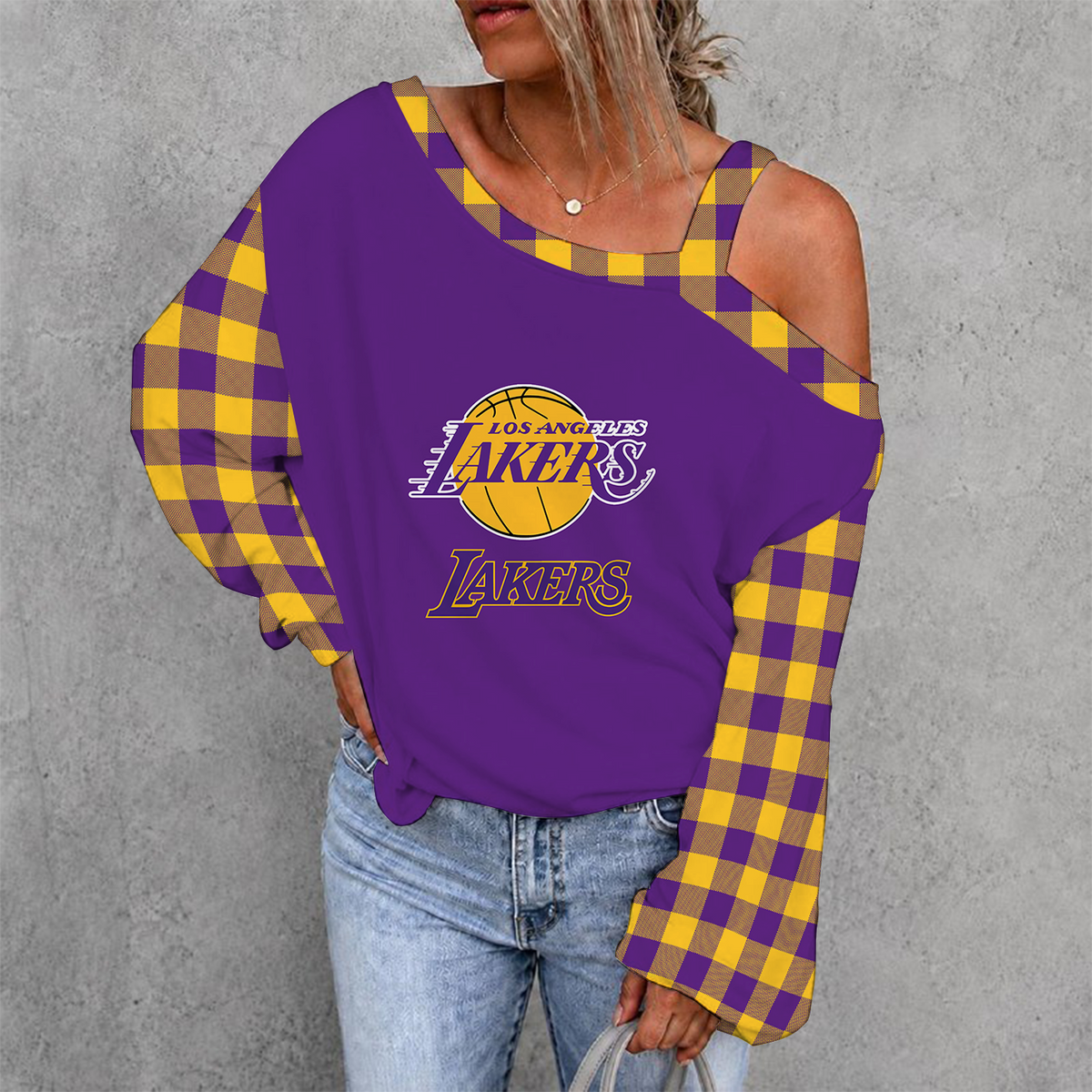 [HOT DEAL] NEW CUSTOMIZED NBA09 LLA LOS ANGELES LAKERS WOMEN'S OFF-SHOULDER LONG SLEEVE SHIRT