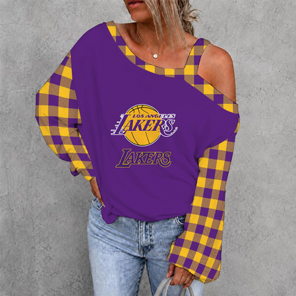 [HOT DEAL] NEW CUSTOMIZED NBA09 LLA LOS ANGELES LAKERS WOMEN'S OFF-SHOULDER LONG SLEEVE SHIRT