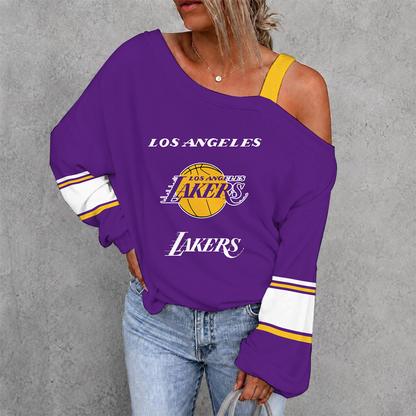 [HOT DEAL] NEW CUSTOMIZED NBA09 LLA LOS ANGELES LAKERS WOMEN'S OFF-SHOULDER LONG SLEEVE SHIRT