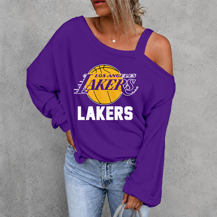 [HOT DEAL] NEW CUSTOMIZED NBA09 LLA LOS ANGELES LAKERS WOMEN'S OFF-SHOULDER LONG SLEEVE SHIRT