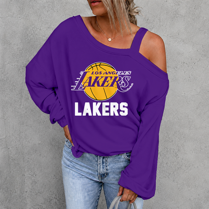 [HOT DEAL] NEW CUSTOMIZED NBA09 LLA LOS ANGELES LAKERS WOMEN'S OFF-SHOULDER LONG SLEEVE SHIRT