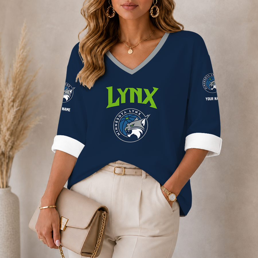 [FAN FAVORITE] NEW CUSTOMIZED WNBA09 MNL MINNESOTA LYNX WOMEN'S HEART V-NECK LONG SLEEVE SHIRT