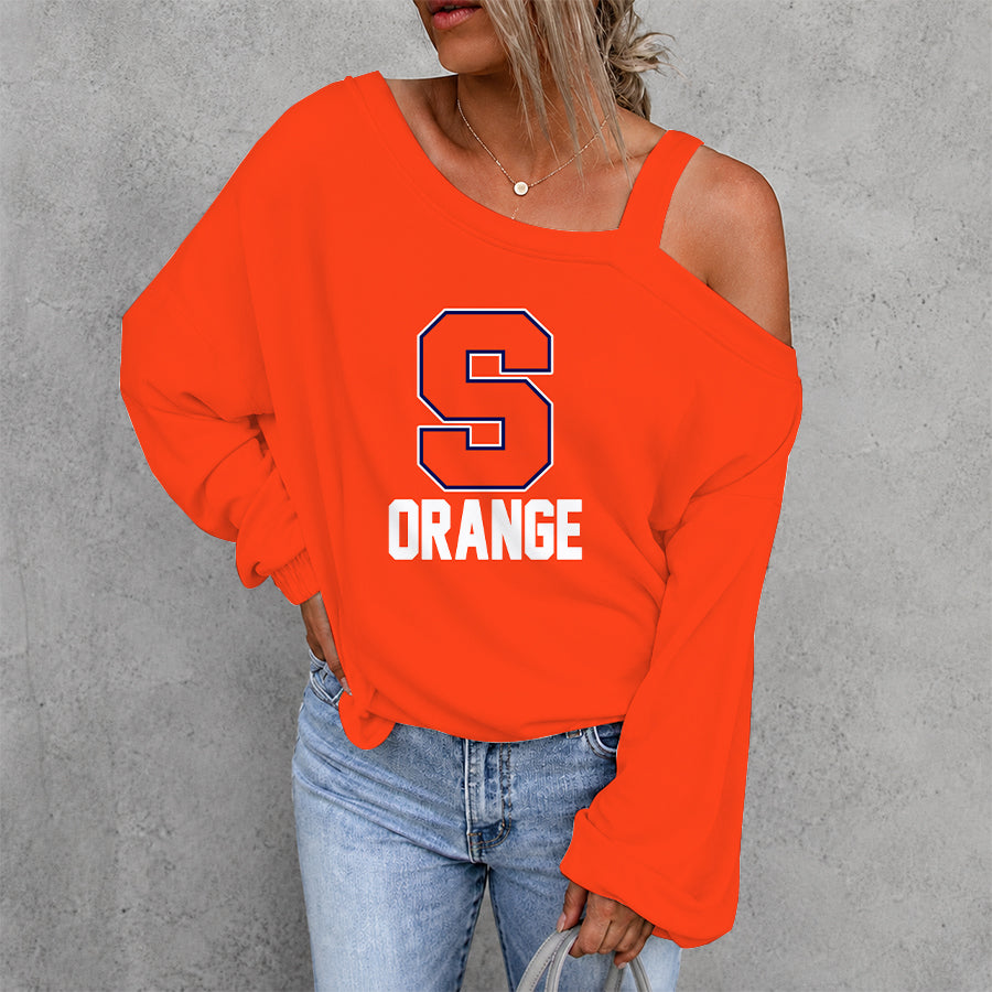 [FAN FAVORITE] NEW CUSTOMIZED NCAA CFH09 SYO SYRACUSE ORANGE WOMEN'S OFF-SHOULDER LONG SLEEVE SHIRT