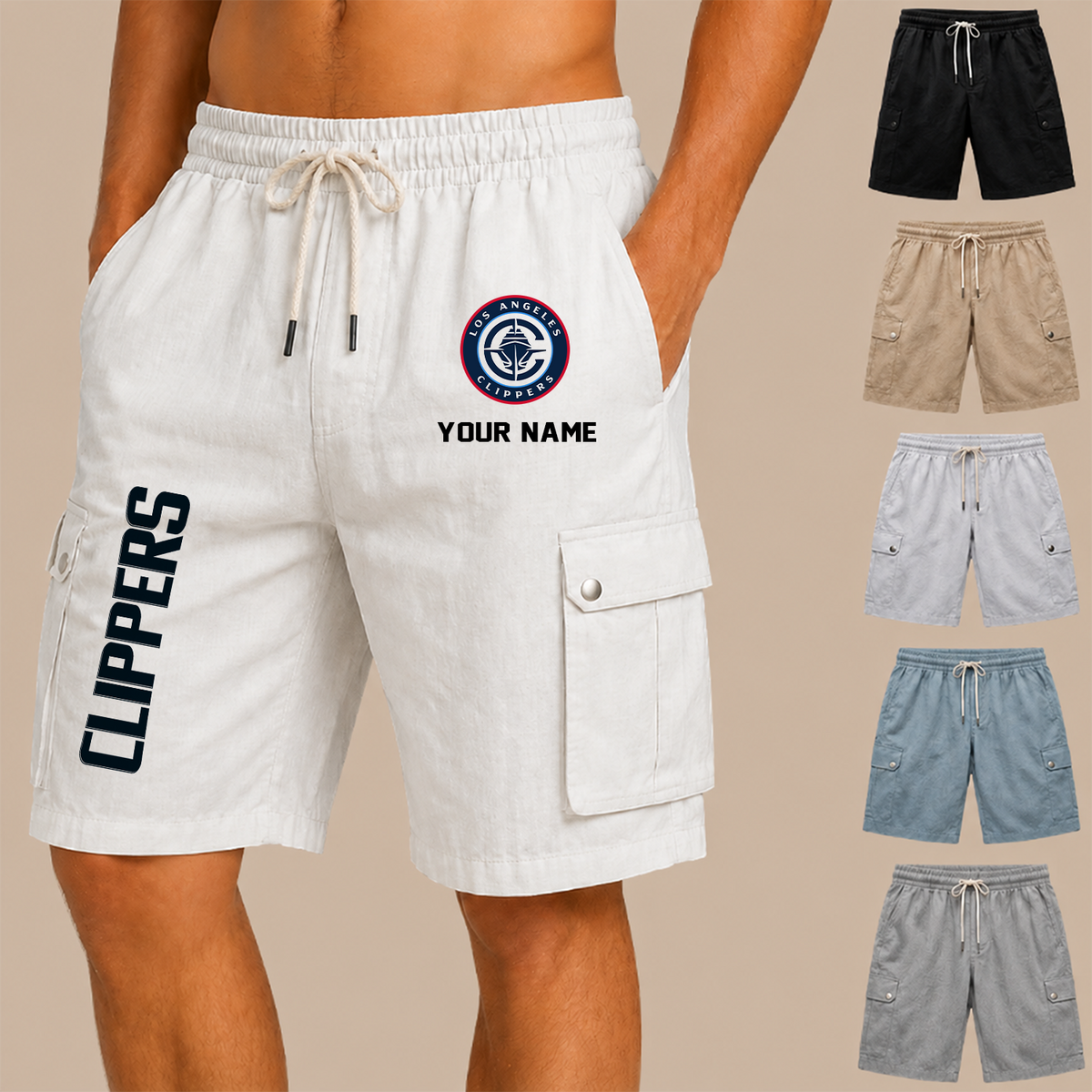 [HOT DEAL] NEW CUSTOMIZED NBA10 LCL LOS ANGELES CLIPPERS MEN'S DRAWSTRING CARGO SHORTS