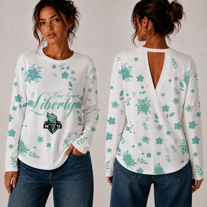 [FAN FAVORITE] NEW CUSTOMIZED WNBA10 NYL NEW YORK LIBERTY WOMEN'S BACK V-CUT LONG-SLEEVE SHIRT