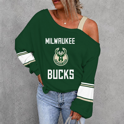 [HOT DEAL] NEW CUSTOMIZED NBA11 MBU MILWAUKEE BUCKS WOMEN'S OFF-SHOULDER LONG SLEEVE SHIRT