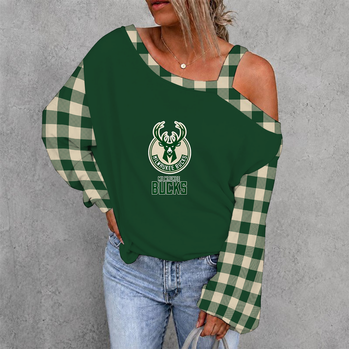 [HOT DEAL] NEW CUSTOMIZED NBA11 MBU MILWAUKEE BUCKS WOMEN'S OFF-SHOULDER LONG SLEEVE SHIRT