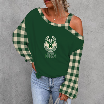 [HOT DEAL] NEW CUSTOMIZED NBA11 MBU MILWAUKEE BUCKS WOMEN'S OFF-SHOULDER LONG SLEEVE SHIRT