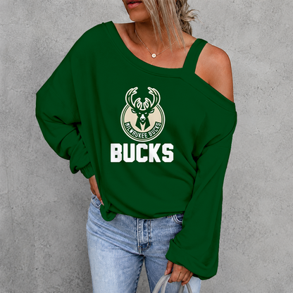 [HOT DEAL] NEW CUSTOMIZED NBA11 MBU MILWAUKEE BUCKS WOMEN'S OFF-SHOULDER LONG SLEEVE SHIRT