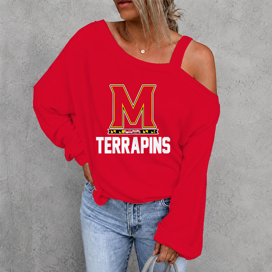[FAN FAVORITE] NEW CUSTOMIZED NCAA MAM11 MLT MARYLAND TERRAPINS WOMEN'S OFF-SHOULDER LONG SLEEVE SHIRT