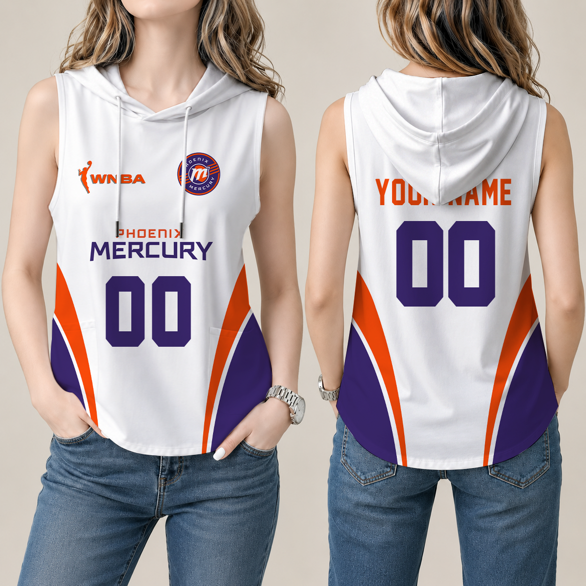 [FAN FAVORITE] NEW CUSTOMIZED WNBA11 PNM PHOENIX MERCURY WOMEN'S SLEEVELESS HOODED POCKET TANK TOP