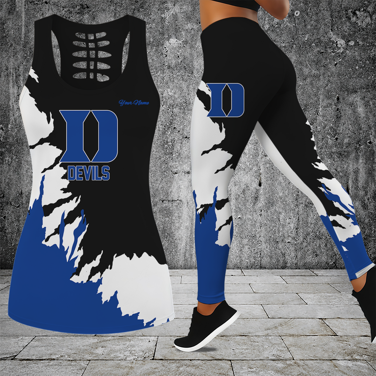 [FAN FAVORITE] NEW CUSTOMIZED NCAA MAM12 DLD DUKE BLUE DEVILS STRAPPY HOLLOW TANK TOP & LEGGINGS SET